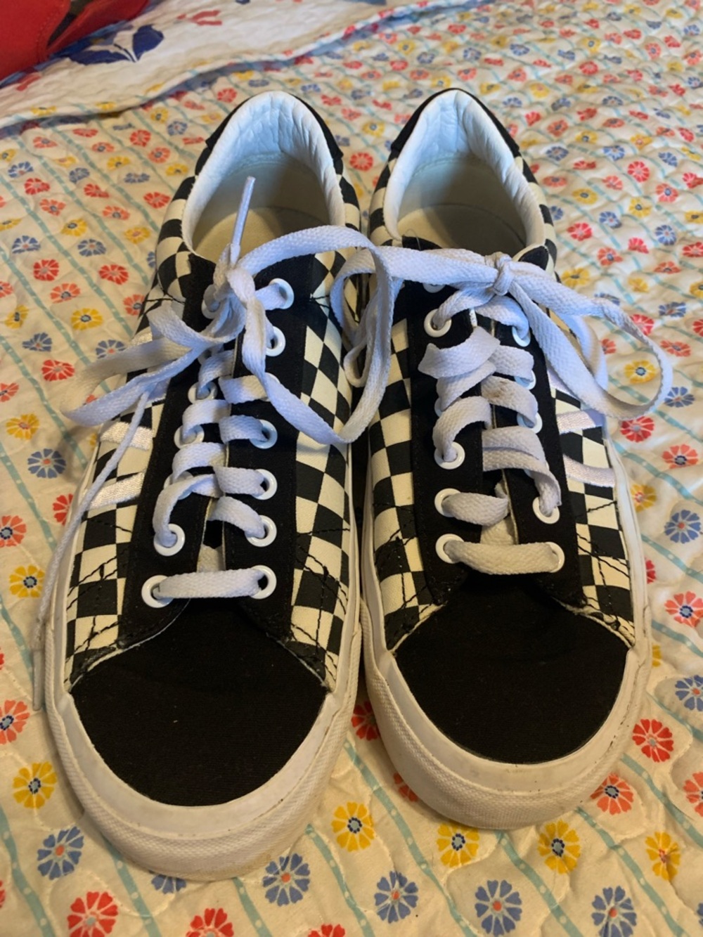 Adults Black & White Checkerboard Lace-Up Sneakers